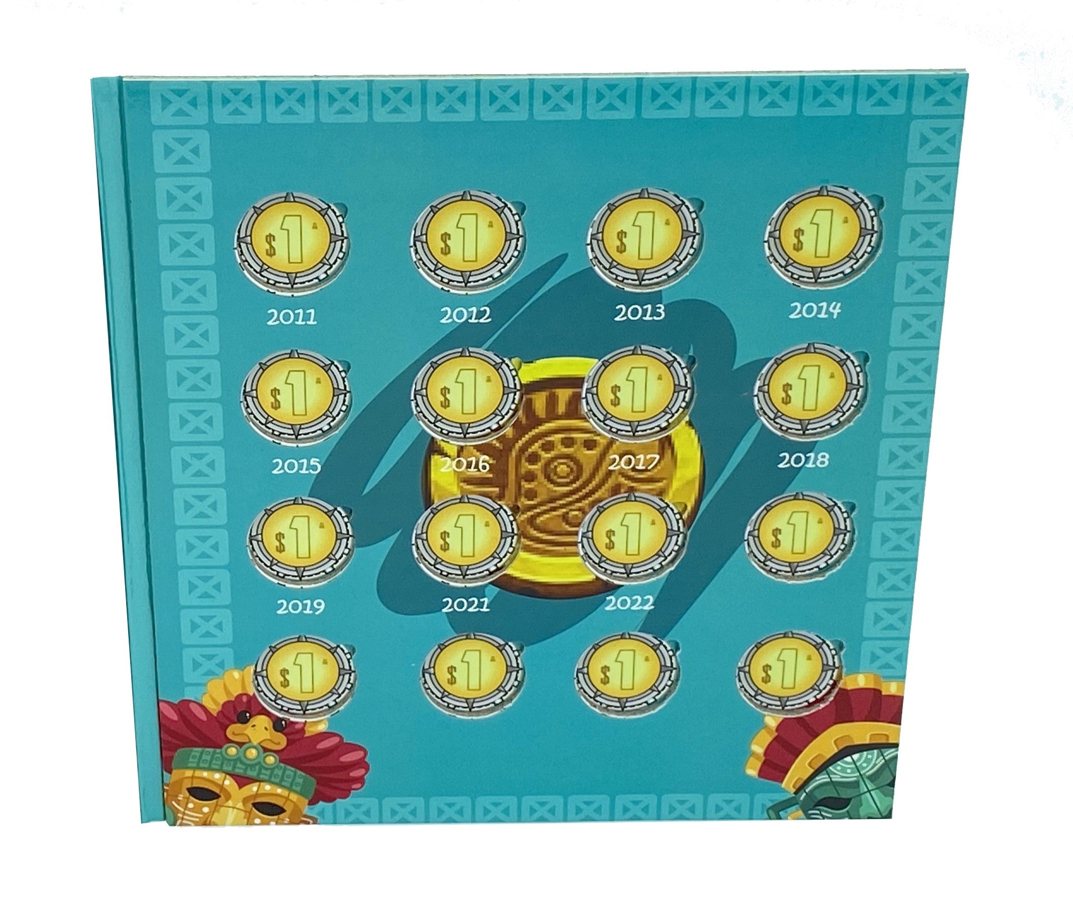 Álbum tríptico para coleccionistas de monedas mexicanas, ideal para monedas de un peso, incluye espacio para monedas de 1992 a la fecha, con diseño vibrante y cubre polvo. Imágenes de culturas antiguas de México. Álbum tríptico para coleccionistas de monedas mexicanas, ideal para monedas de un peso, incluye espacio para monedas de 1992 a la fecha, con diseño vibrante y cubre polvo. Imágenes de culturas antiguas de México.